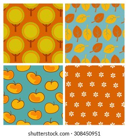 set of color vector seamless autumn patterns