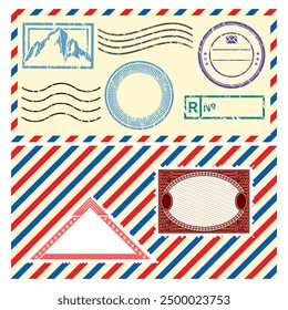 A set of color vector templates for designing a postal envelope.