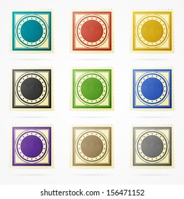 Set of color vector vintage retro postage stamps