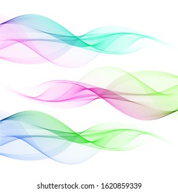 
Set of color vector wavy lines of smoky waves on an abstract background. Design element