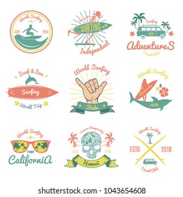 Set of Color Vintage Emblem For Surfer club
