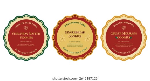 Set of color vintage round bakery Labels. Good for holiday cookies, Christmas packaging, bakery tags, printable holiday gifts, homemade treat labels, badges, stickers