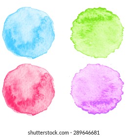 Set of color Watercolor splatters. Vector illustration. EPS 10. Round shape. Blue. green. red. violet color