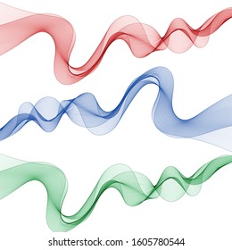 set of color waves. red, blue, green. abstract vector lines