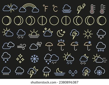 Set of color weather icons. Weather forecast. Weather. Vector illustration. EPS 10.