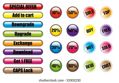 Set of color web buttons with some signs.