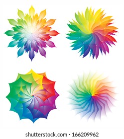 Set of Color Wheels, Circles with Flowers Rainbow Colors