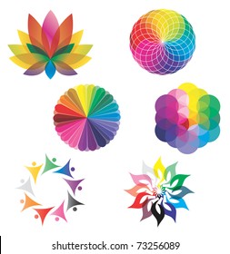 Set of Color Wheels - Circles, Lotus Flower, Flower of Life in Rainbow Colors