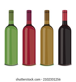 Set of color wine bottles isolated on white background