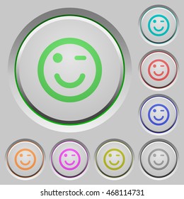 Set of color Winking emoticon sunk push buttons.
