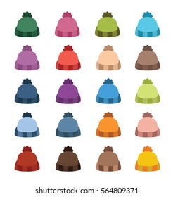 Set of color winter hats in white background
