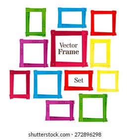 Set of color wooden frames on white background. Vector illustration