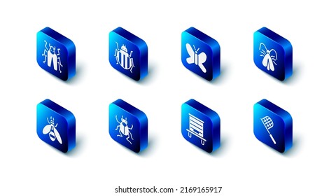 Set Colorado beetle, Butterfly, Clothes moth, net, Hive for bees, Beetle bug,  and  icon. Vector