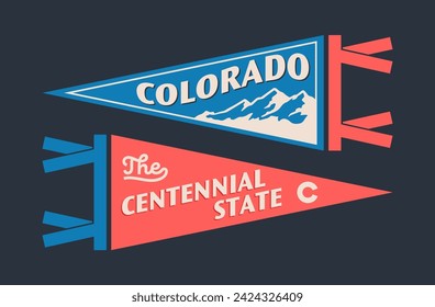 Set of Colorado pennants. Vintage retro graphic flag, pennant, star, sign, symbols of USA. The Centennial State.