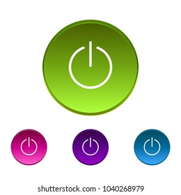 Set of colored 3d flat buttons. Icons for web. Vector design round, form tablet with sign of start work for computer power, turn on gadget or electronic device