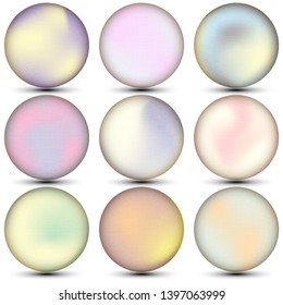Set of colored 3d spheres on a white background. Halftone effect