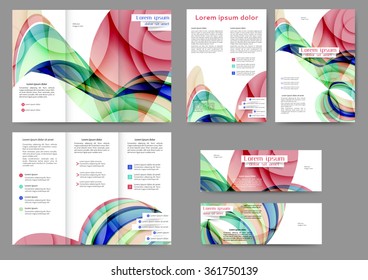 Set of colored abstract brochure template with abstract lines and waves for your business