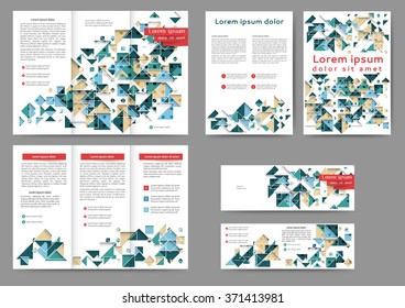 Set of colored abstract brochure template with geometric elements 