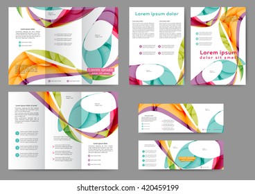 Set of colored abstract brochure template with abstract lines and waves for your business