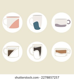Conjunto de iconos coloridos abstractos de taza de café Vector