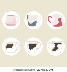 Set of colored abstract coffee cup icons Vector