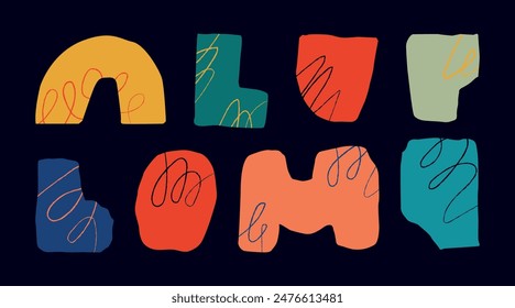 A set of colored abstract cut out rough shapes. Vector design elements.