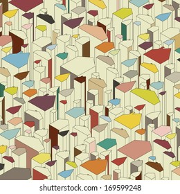 Set of colored abstract houses. Architectural vector background.