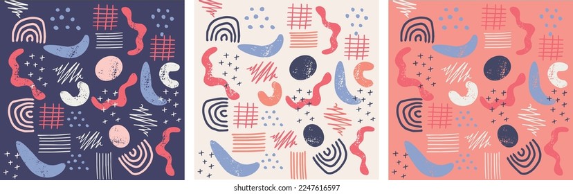 Conjunto de patrones abstractos de color, para el diseño de una tarjeta, bloc de notas, pancarta, textil. Ilustración vectorial.