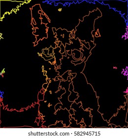 A set of colored abstract vector patterns: Fantasy around cats.