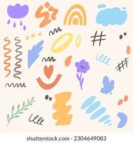 set of colored abstract vector shapes, non-uniform color