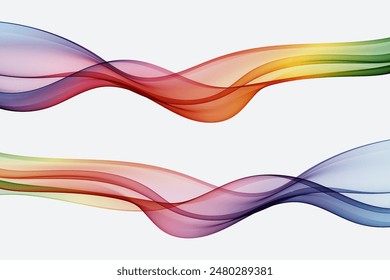 Set of colored abstract wave design elements,transparent wave flow.