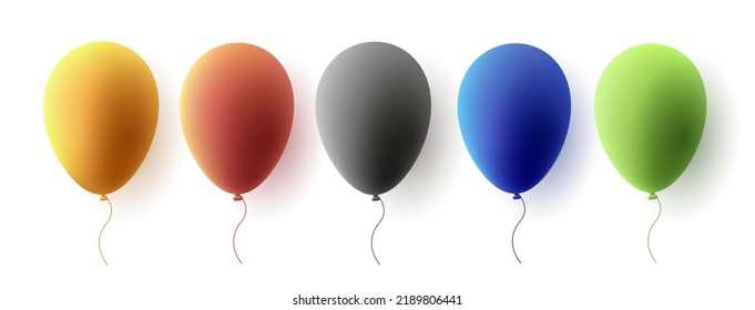 Set of colored air balloons, 3d cartoon style, isolated. Vector illustration