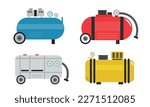 Set of colored air compressors isolated on white background. Vector illustration of different compressors for cars in cartoon style. Compressor icons.