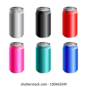 Set of colored aluminium cans