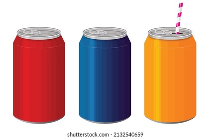 A set of colored aluminum cans isolated on white background, vector illustration