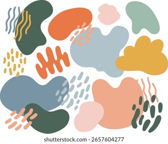 Set of colored amoeba organic irregular shapes. Creative liquid blob elements, various cartoon organic shapes