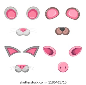 Set of colored animal masks. face and ears of a bear, a cat, a mouse and a pig