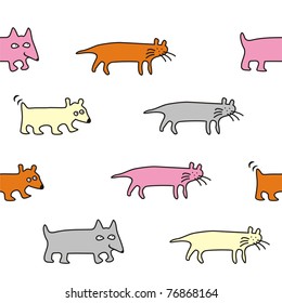 set of colored animals on white, seamless