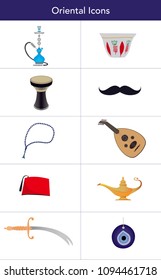 Set of Colored Arabic, Oriental, Turkish Icons - Vector Illustration Isolated