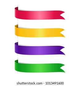 Set of colored arrow ribbons. Red, yellow and purple, green banners, flags, vector illustration