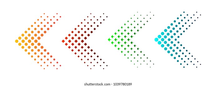 Set of colored arrows with halftone effect. Vector illustration. Arrows collection isolated