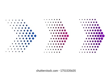 Set of colored arrows with halftone effect. Vector illustration. Arrows collection isolated