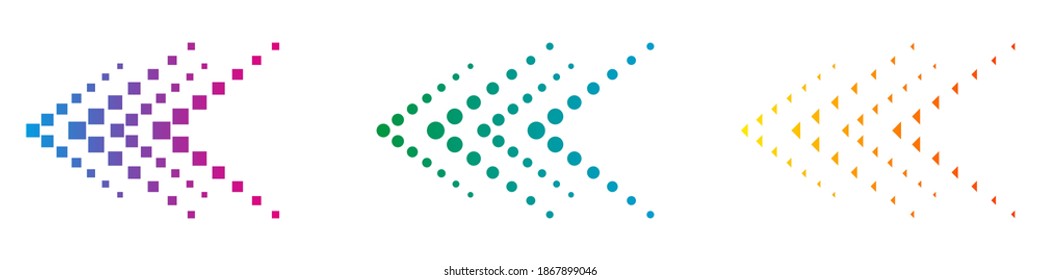 Set of colored arrows with halftone effect. Vector illustration. Arrows collection isolated.