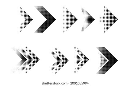 Set of colored arrows with halftone effect. Vector illustration. Arrows collection isolated