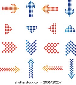 Set of colored arrows with halftone effect. Vector illustration. Arrows collection isolated