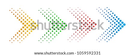 Set of colored arrows with halftone effect. Vector illustration. Arrows collection isolated