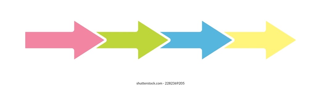 Set of colored arrows one by one vector. Infographic arrows vector. Direction of development vector. Multicolored arrows directed to the right vector.