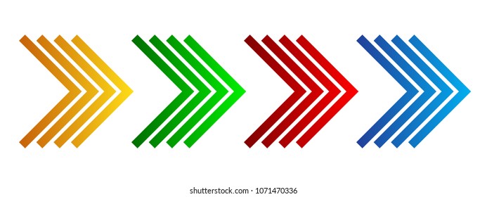 Set of colored arrows to the right with gradient. Vector illustration. Arrows collection isolated