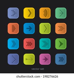 Set of colored arrows - rounded restangles with shadows, buttons, flat design.