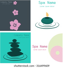 Set of colored background with text and spa icons